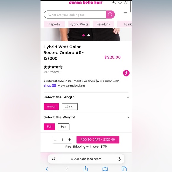 Donna Bella Hair 18" full pack hybrid weft color rooted ombré #6-12/600 - Picture 3 of 4